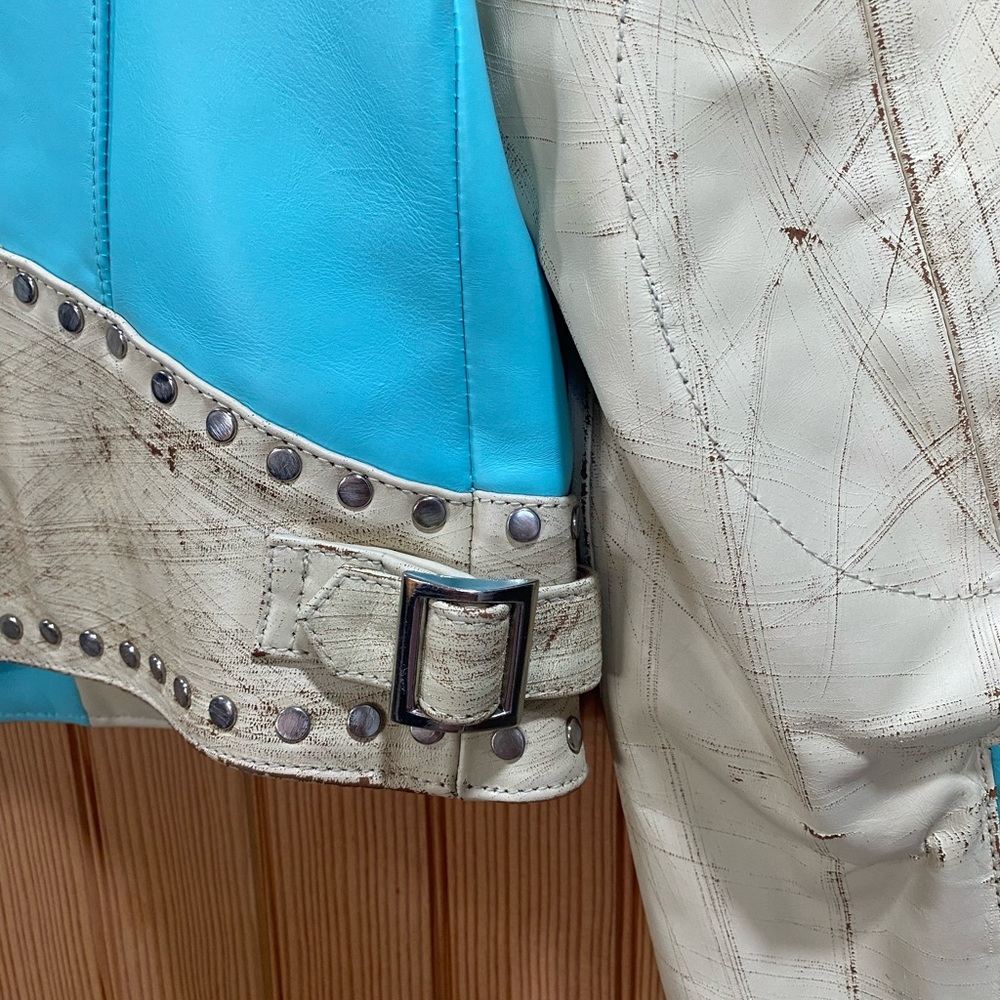 Vintage Wilsons Leather Blue and Tan Star Studded Jacket EUC - Picture 8 of 12